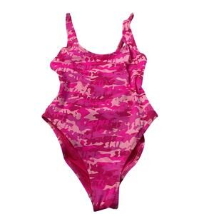 NWT SKIMS Signature Swim Scoop Neck One Piece - Pink Skims Camo Size Small
